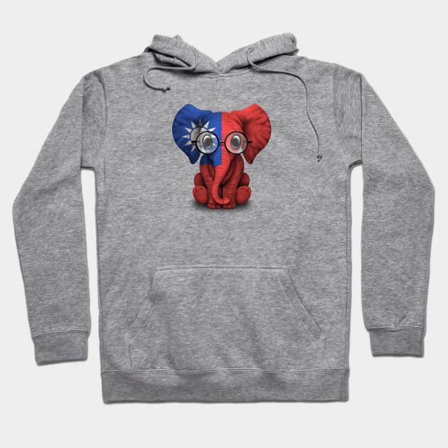 Baby Elephant with Glasses and Taiwanese Flag Hoodie by jeffbartels